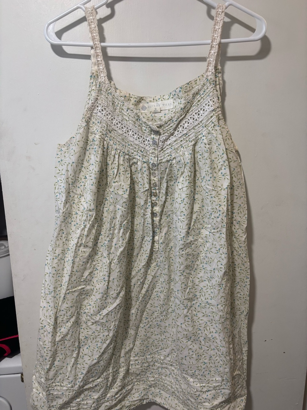 Vintage Eileen West Womens Cotton Floral Nightie Trim Nightgown Cottagecore Sz M